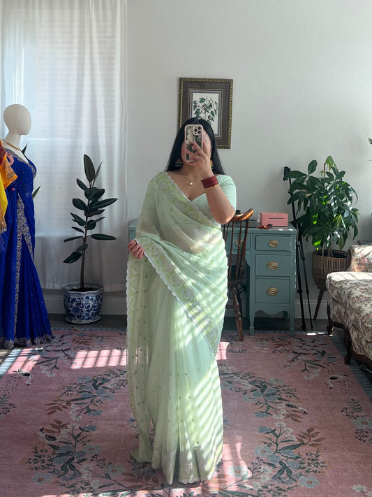 Mint green saree